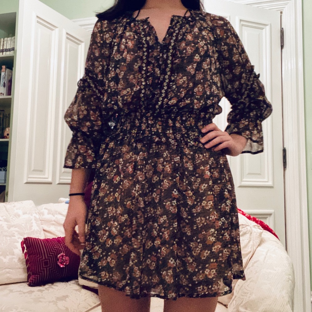 S Green and Pink Floral Zara Smocked Dress